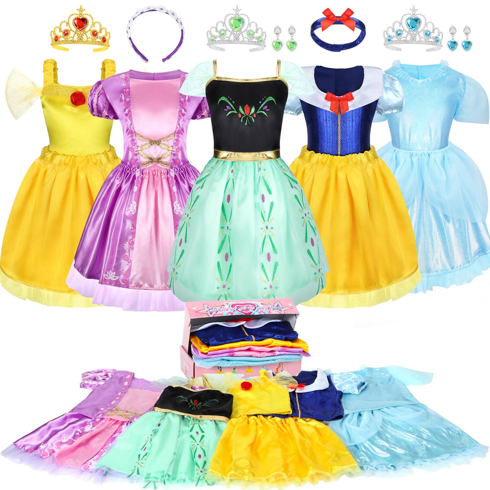 LIMIROLER 18 Pcs Princess Dress Up Clothes for Girls Gift Set