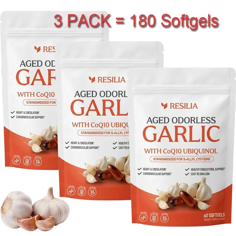 1-5x Resilia Garlic Extract 600mg Softgels 60 Count Odorless Aged Garlic Extra,