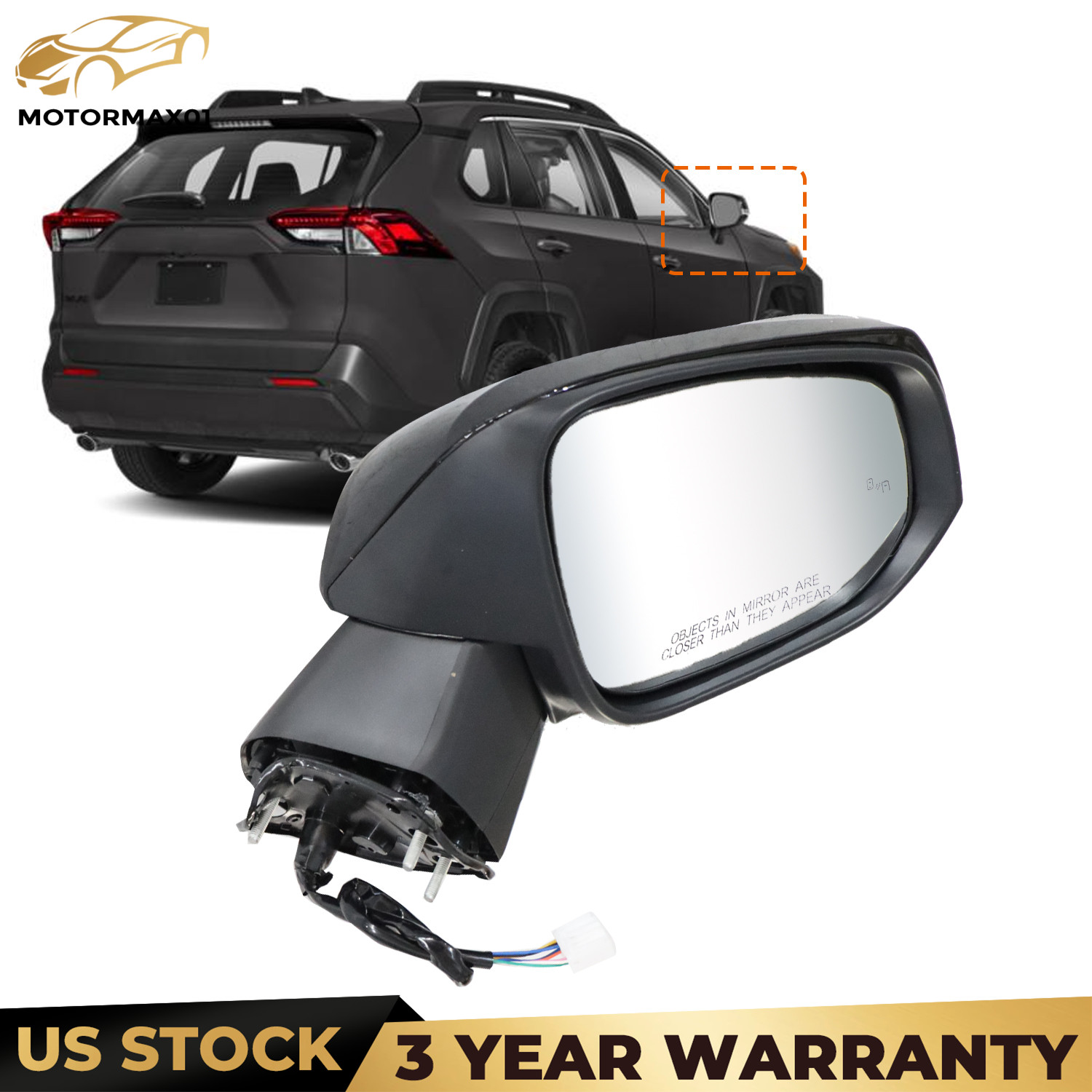 Passenger Side Power Heated Mirror For Toyota RAV4 2019-2024 w/ Turn Signal
