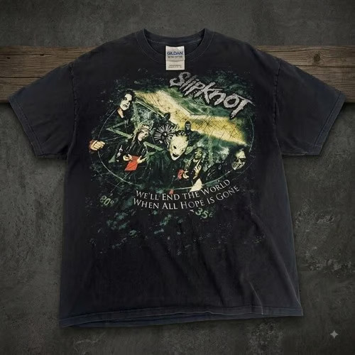 Hanes T-Shirt Mens Black Vintage Slipknot Graphic Grunge Concert V1