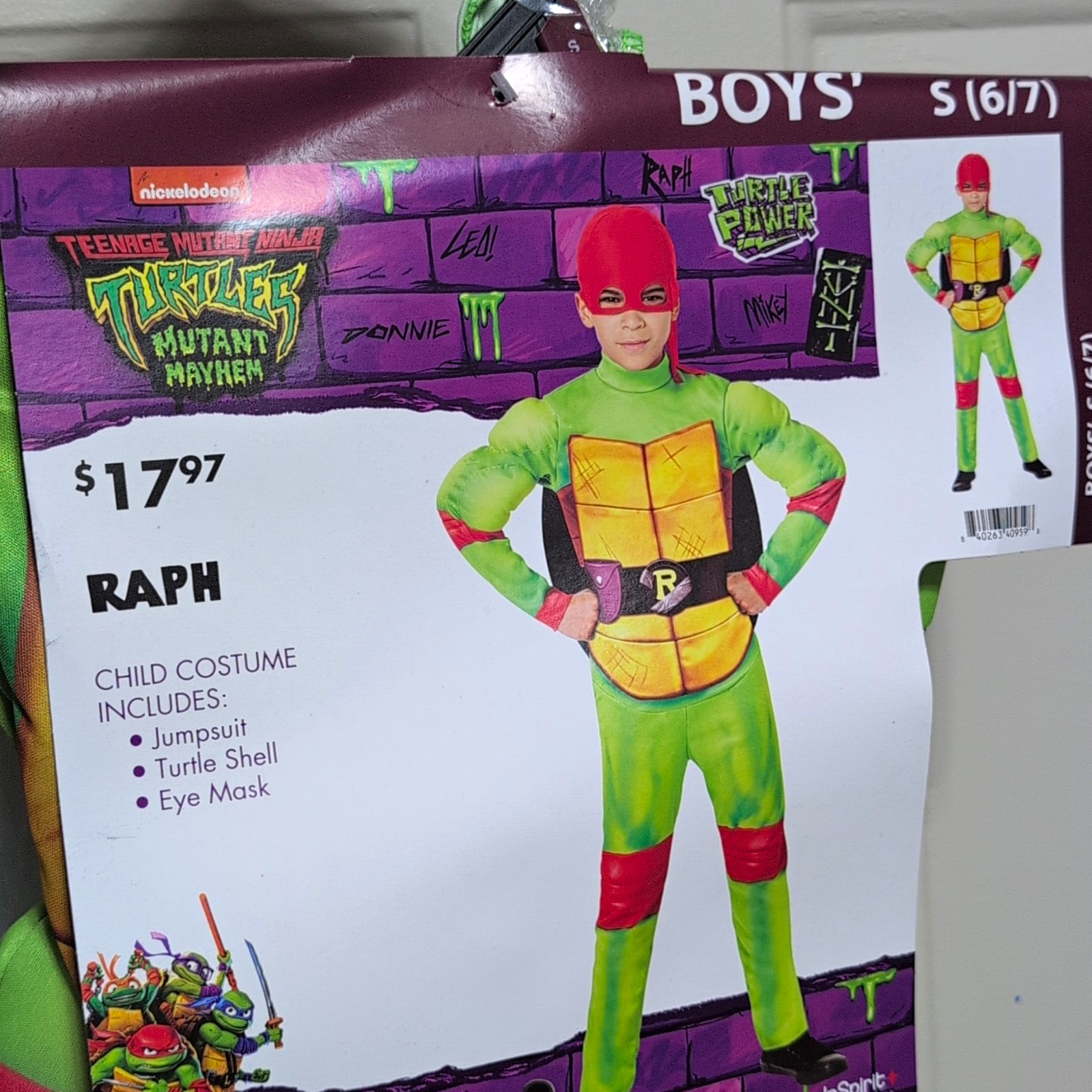 Nickelodeon TMNT Mutant Mayhem Raph Costume S (6/7) Jumpsuit Shell Mask