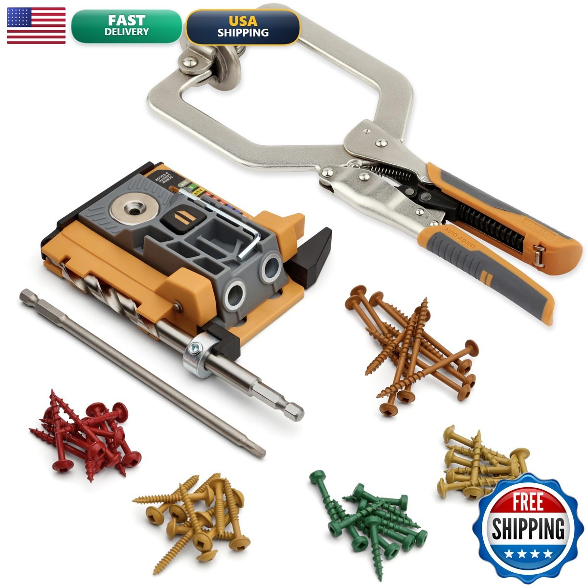 BORA Automatic Pocket Hole Jig Kit 3in Face Clamp 50pc Screws BR-A170401 BORA Automatic Pocket Hole Jig Kit 3in Face Clamp 50pc Screws BR-A170401