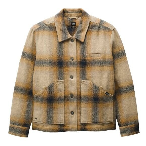 NWT $130 Women\'s Prana Bridges Flannel Jacket  In Sandstone Organic Cotton M