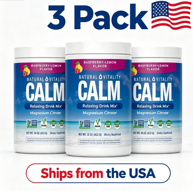 3pc-NATURAL VITALITY Calm Magnesium Suppl, Drink Mix Powder- Raspberry Lemon 3pc-NATURAL VITALITY Calm Magnesium Suppl, Drink Mix Powder- Raspberry Lemon