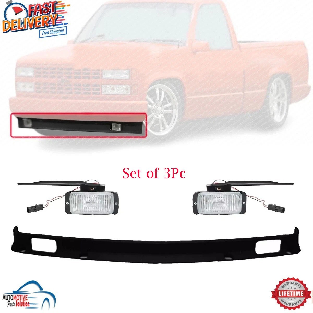 NEW FRONT LOWER VALANCE WITH FOG LIGHT 3PC FOR 1988-2000 CHEVY & GMC C/K SERIES