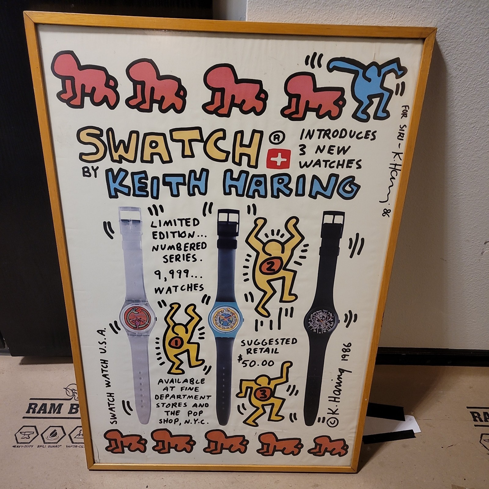 1986 KEITH HARING SWATCH WATCH USA RARE SIGNED VINTAGE PROMOTION POSTER 36x25in