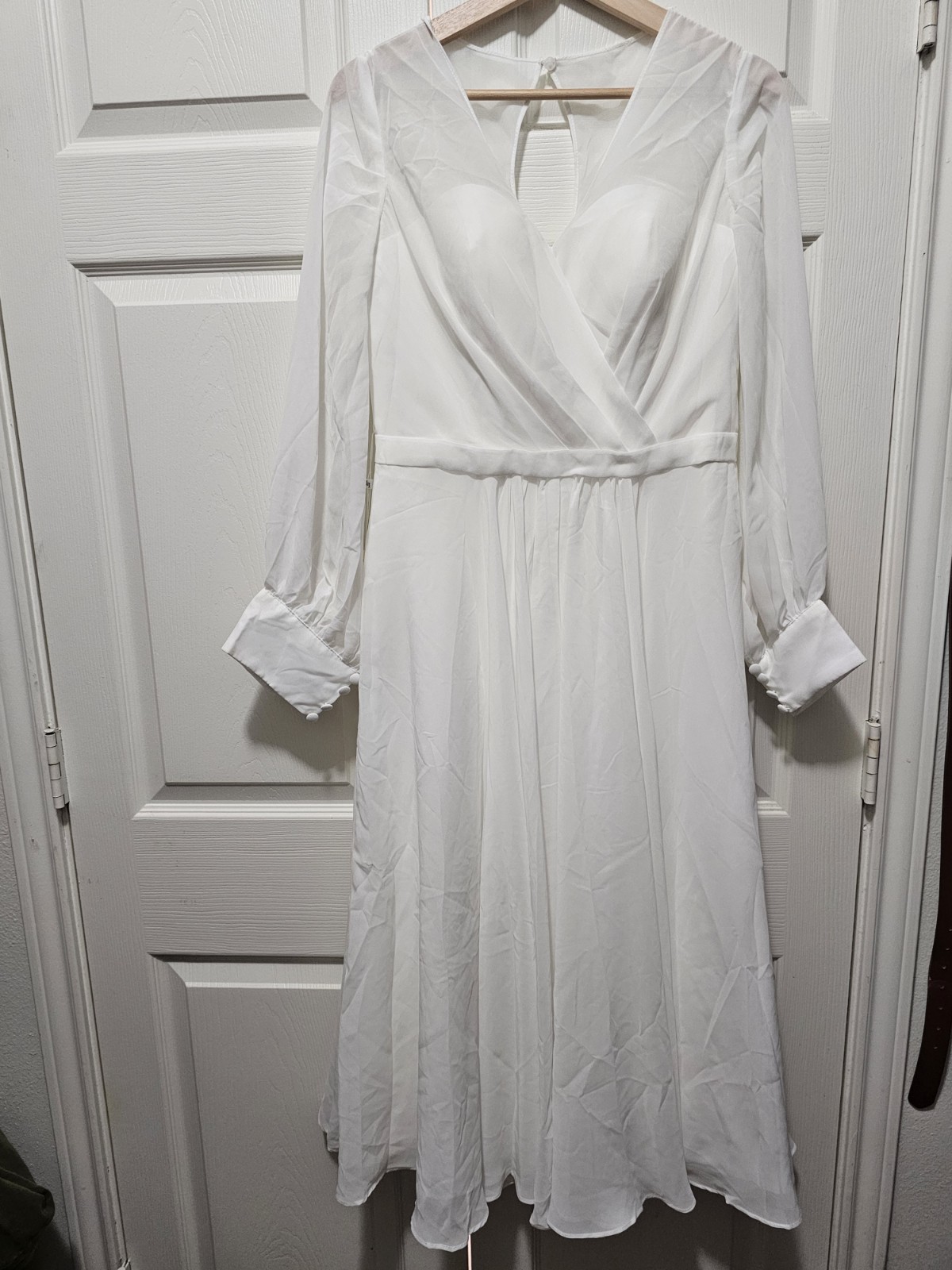LT LanTing Bridal Midi Wedding Dress With Wrap Top Sheer Long Sleeves Size 8/10