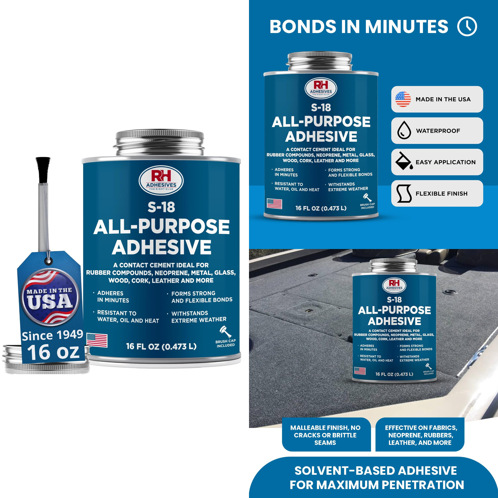 S-18 All-Purpose Adhesive 16 oz -Contact Cement for Headliner, Upholstery