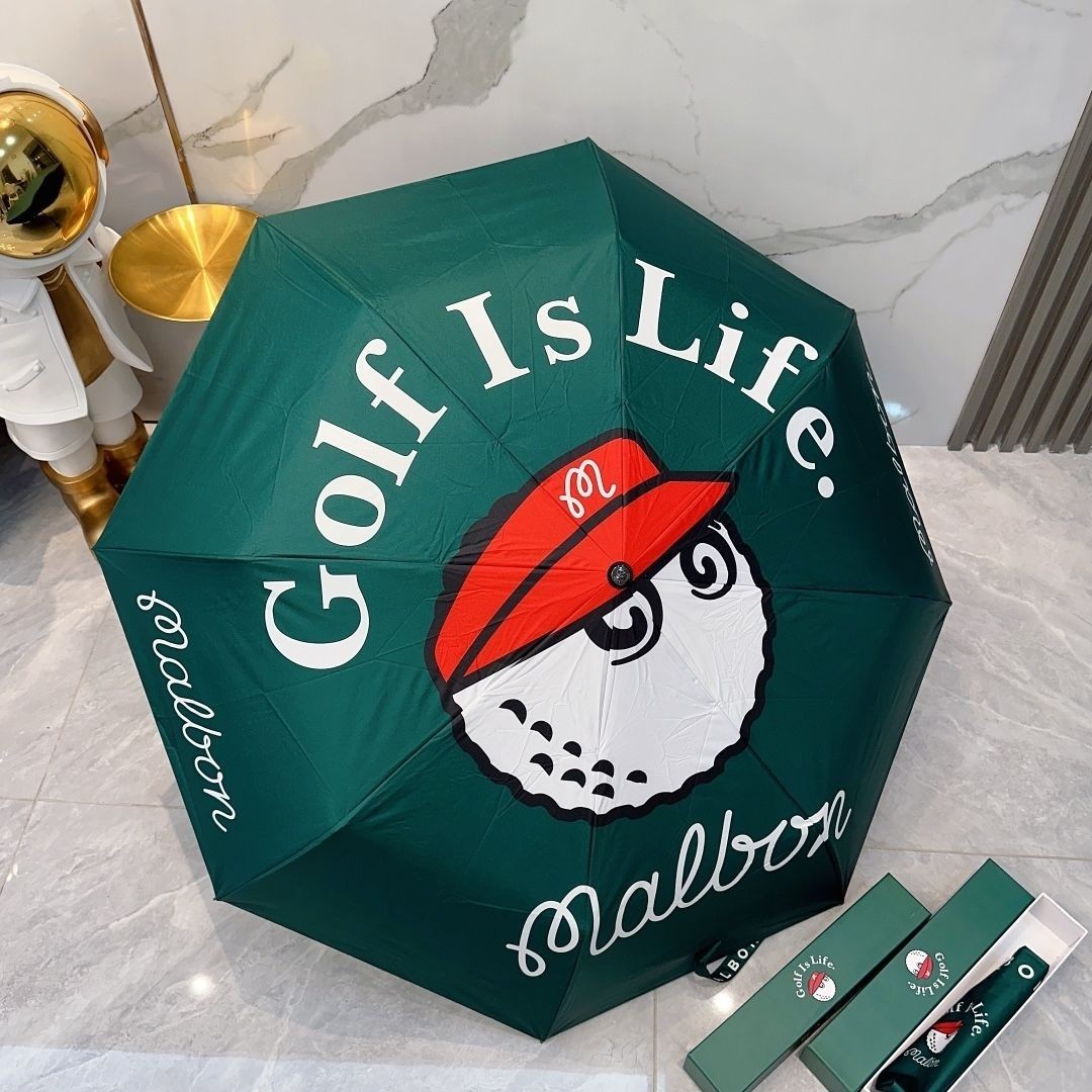 Malbon Golf Foldable Umbrella ‘Golf is Life’ Cartoon Print Wind/Waterproof