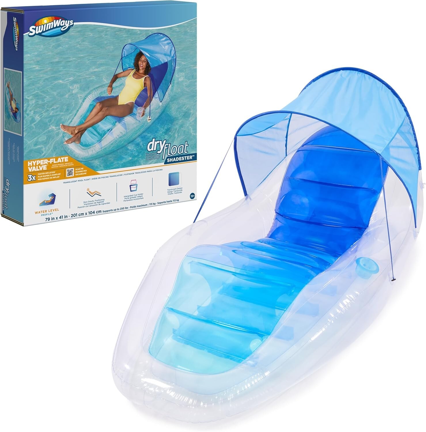 Swimways Shaded Dry Float adult Translucent Inflatable Pool Recliner Chair Swimways Shaded Dry Float adult Translucent Inflatable Pool Recliner Chair