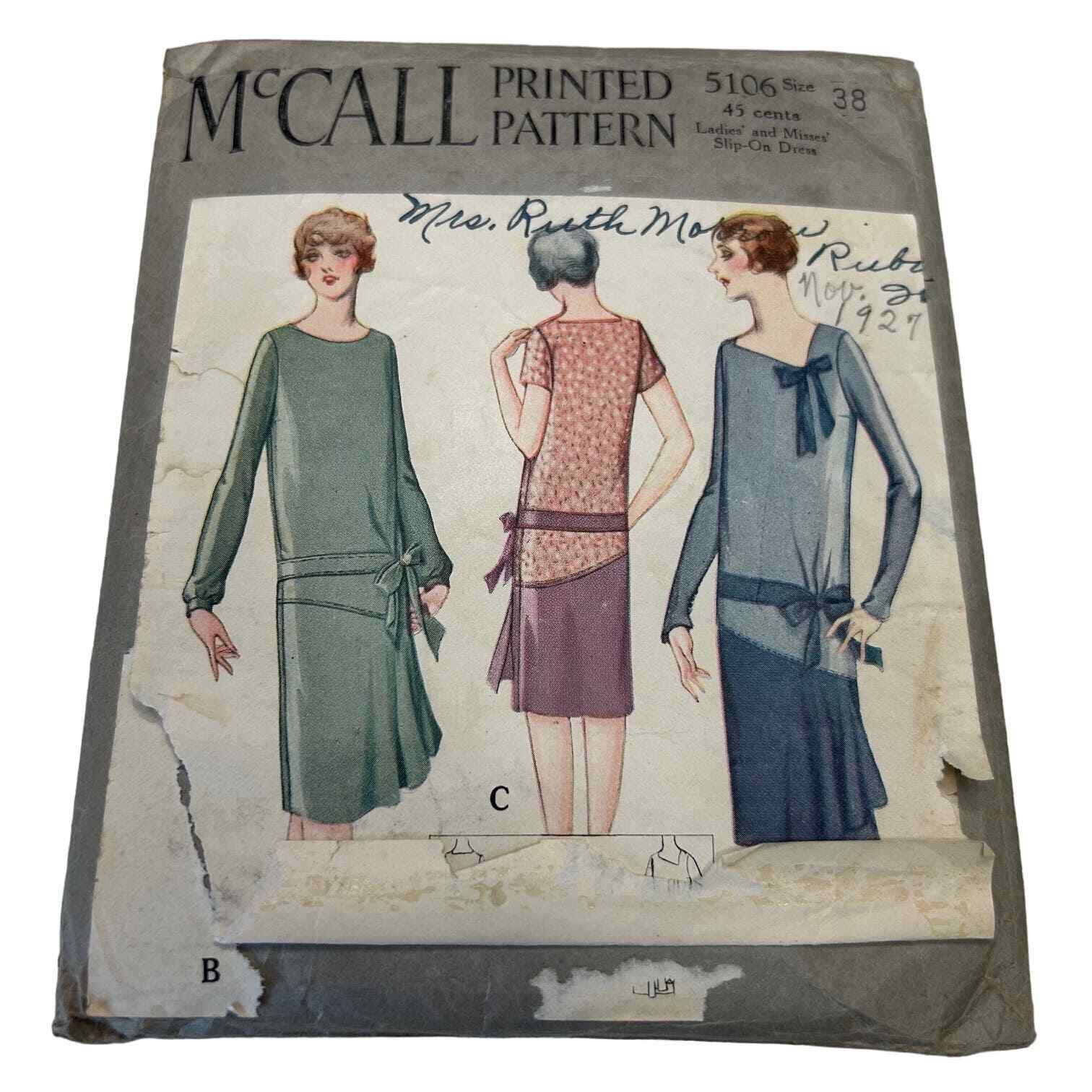 McCall Antique Early 1900\'s Pattern #5106 Ladies Slip On Dress Size 38 HTF RARE McCall Antique Early 1900\'s Pattern #5106 Ladies Slip On Dress Size 38 HTF RARE