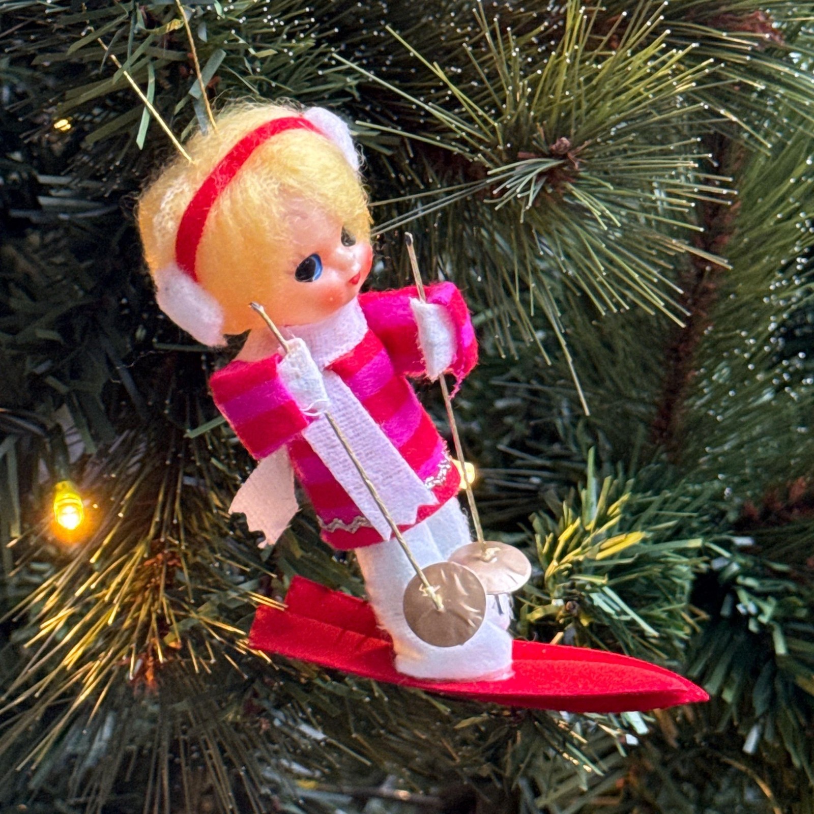 Rare 1960s Japanese Vintage Ski Racer Christmas Ornament Rare 1960s Japanese Vintage Ski Racer Christmas Ornament