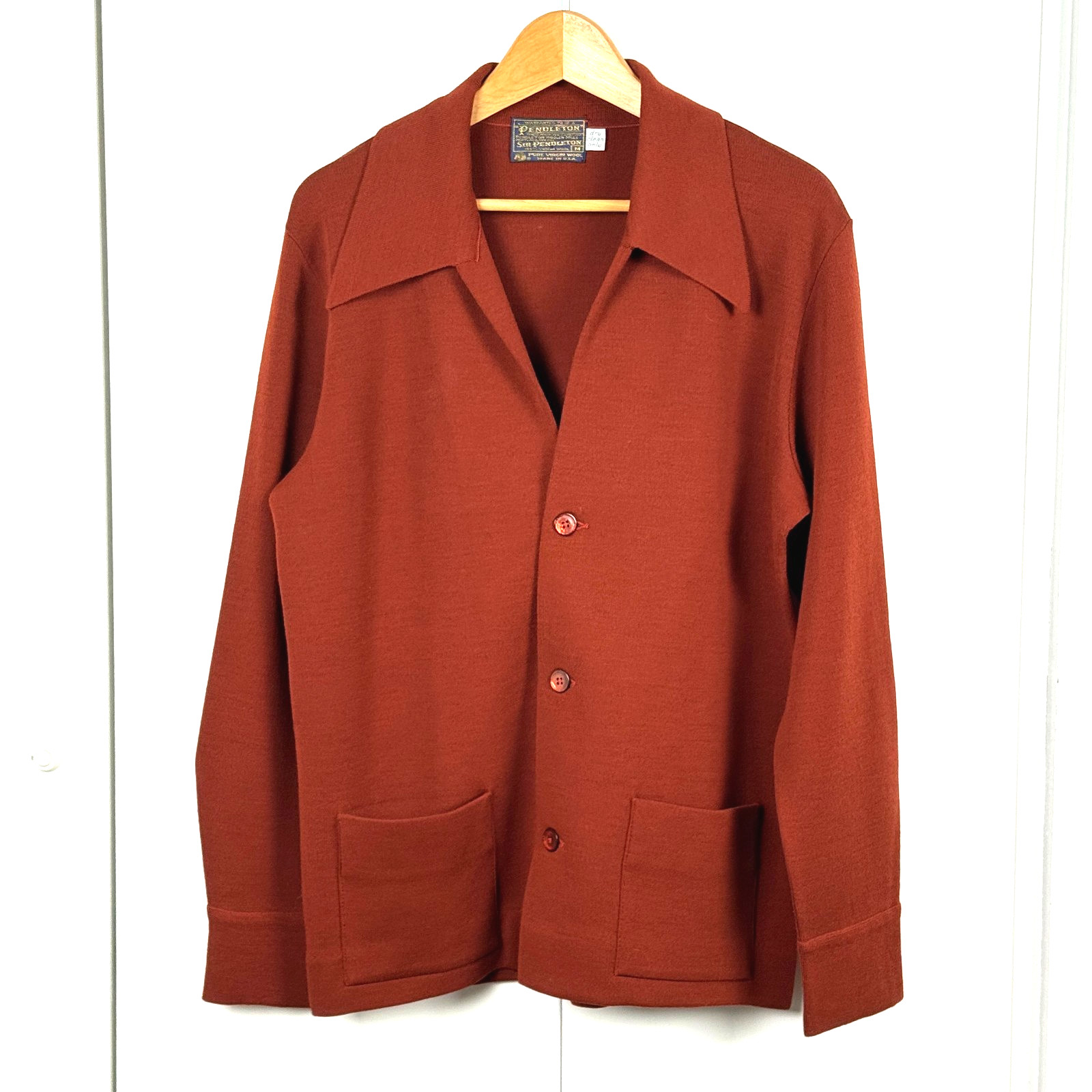 Vintage 70s Sir Pendleton Wool Cardigan Jacket Mens M Rust Slim Fit