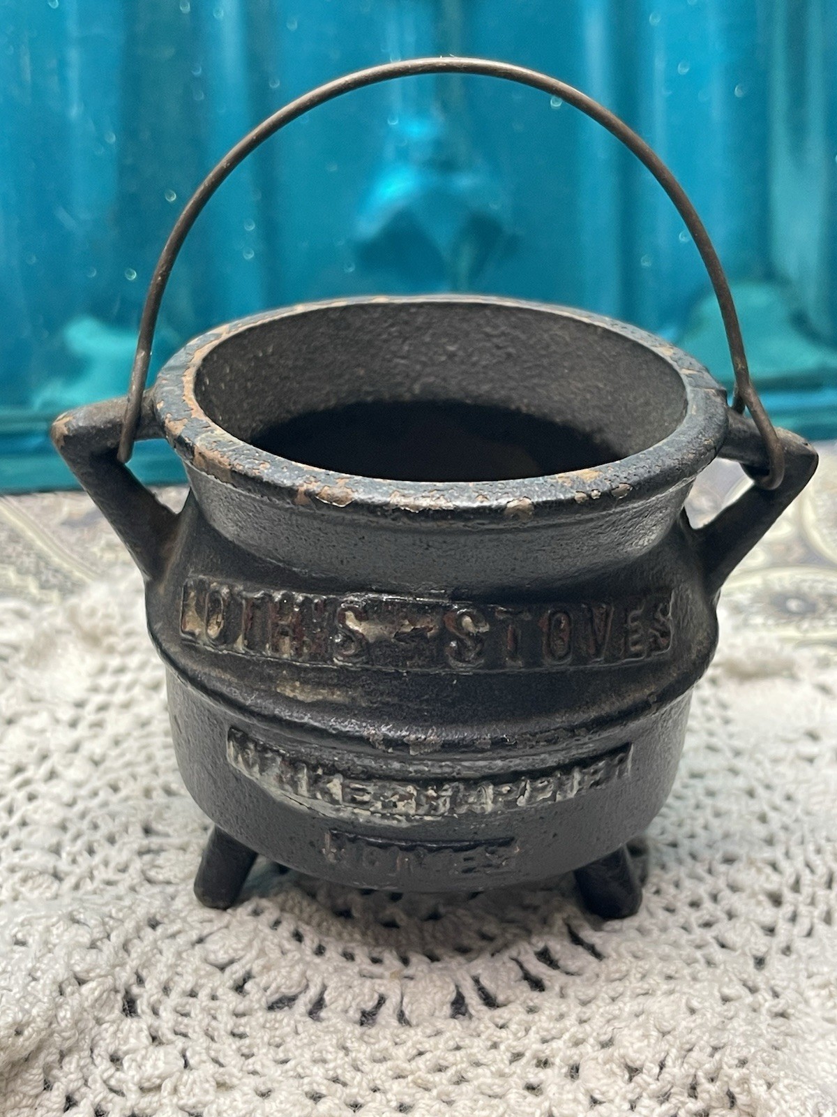 Antique Cast Iron Mini Cauldron Stove Company Advertising Antique Cast Iron Mini Cauldron Stove Company Advertising