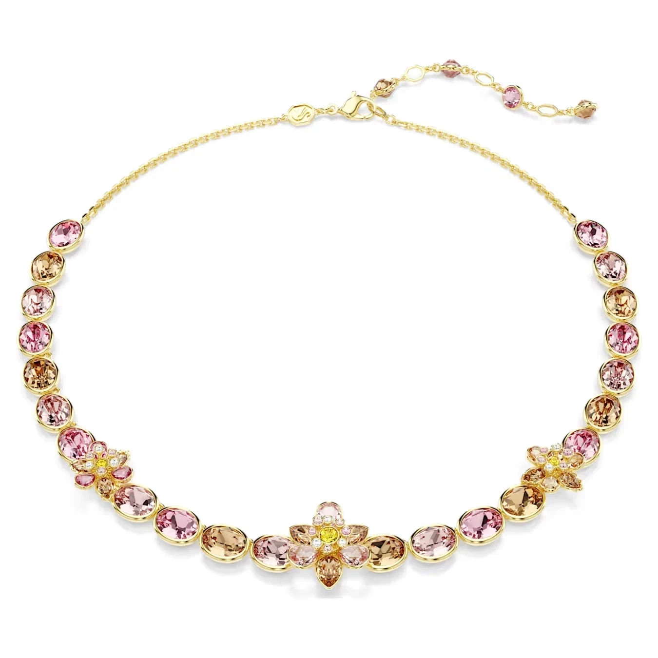Swarovski Idyllia Flower Crystal Necklace Gold Tone Multicolored Floral Jewelry