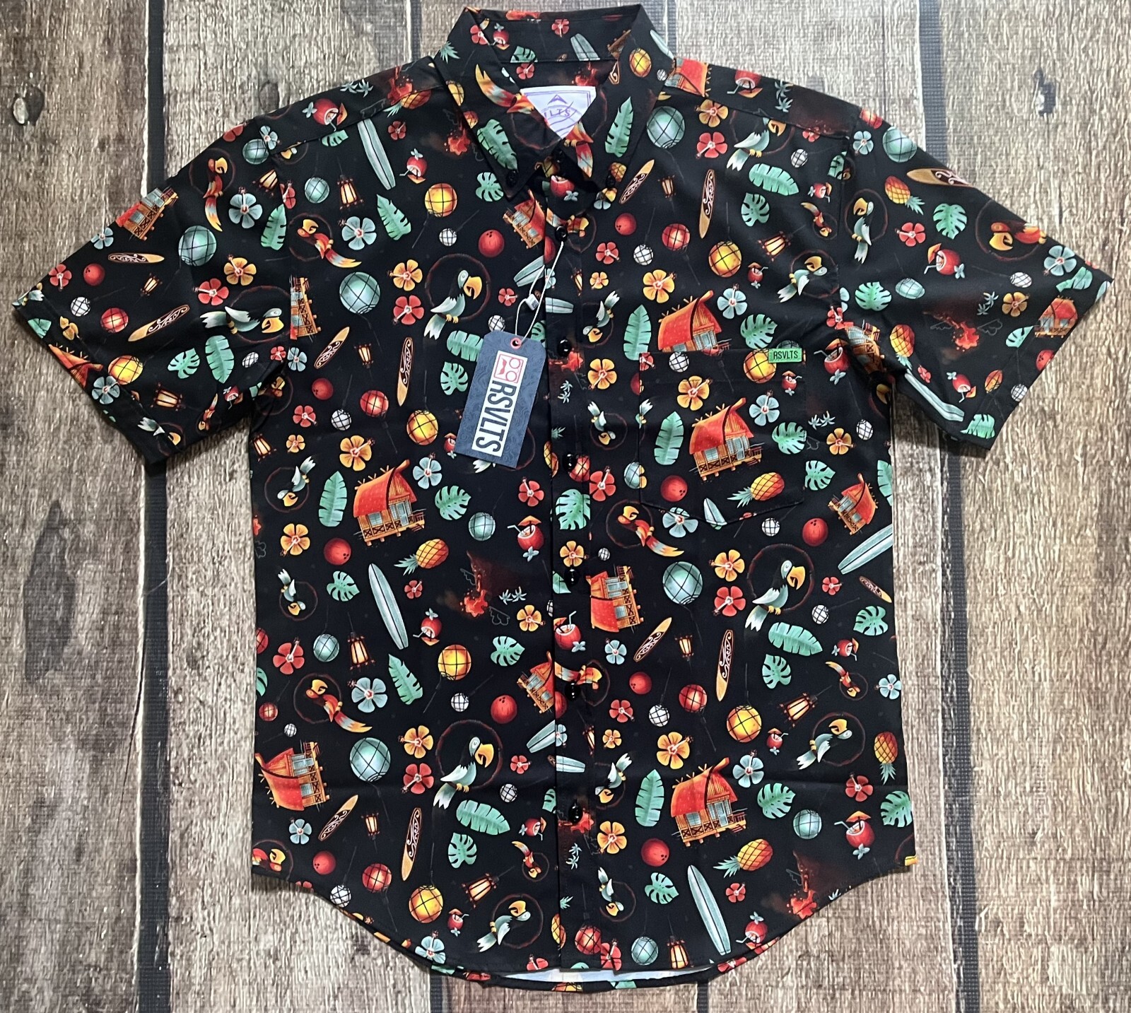 RSVLTS SOUTH PACIFIC TIKI ISLAND KUNU SHIRT MENS SMALL NEW WITH TAGS