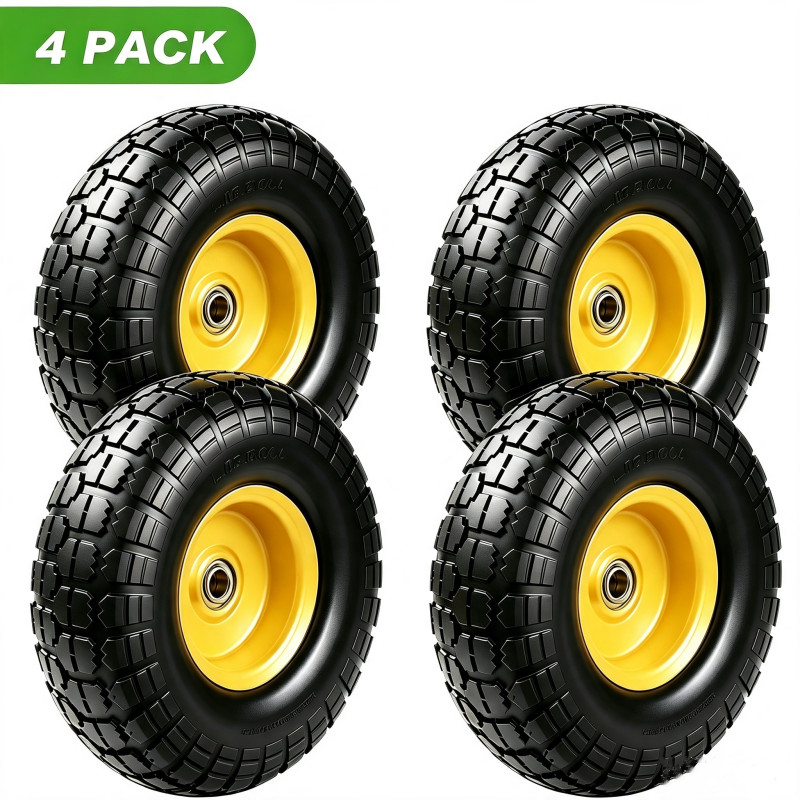 4PCS Upgrade 4.10/3.50-4 Flat Free Solid Rubber Tire and Wheel, 10