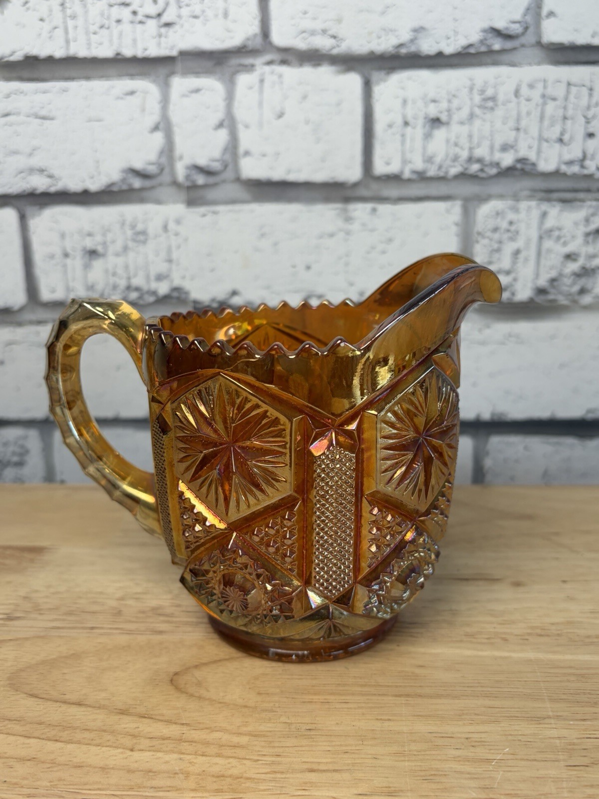 Imperial Carnival Glass CREAMER Marigold Star And File Vintage 4.5” Tall Mint