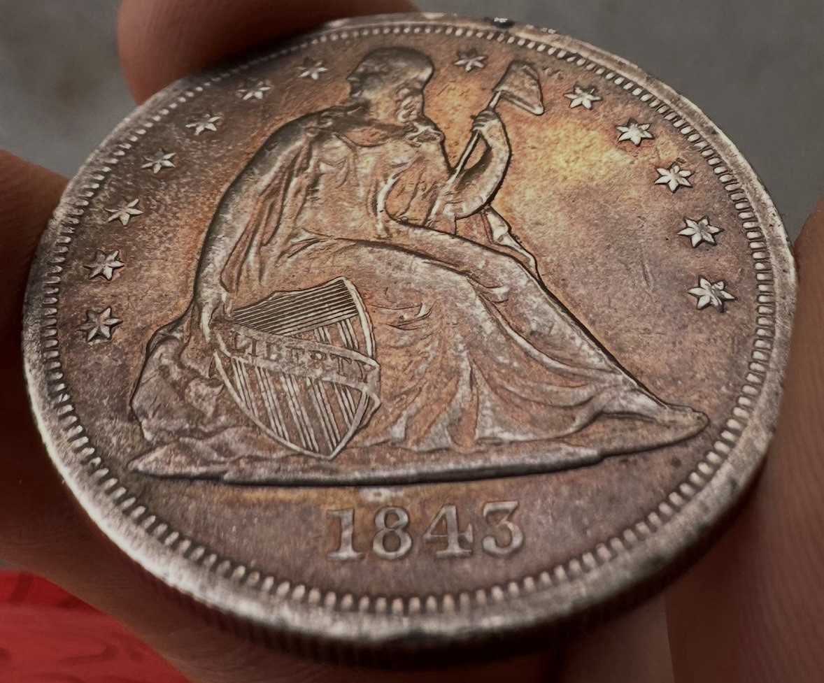 1843 Seated Liberty Silver Dollar XF Details—165,100 Minted, Only 3,500 Survive