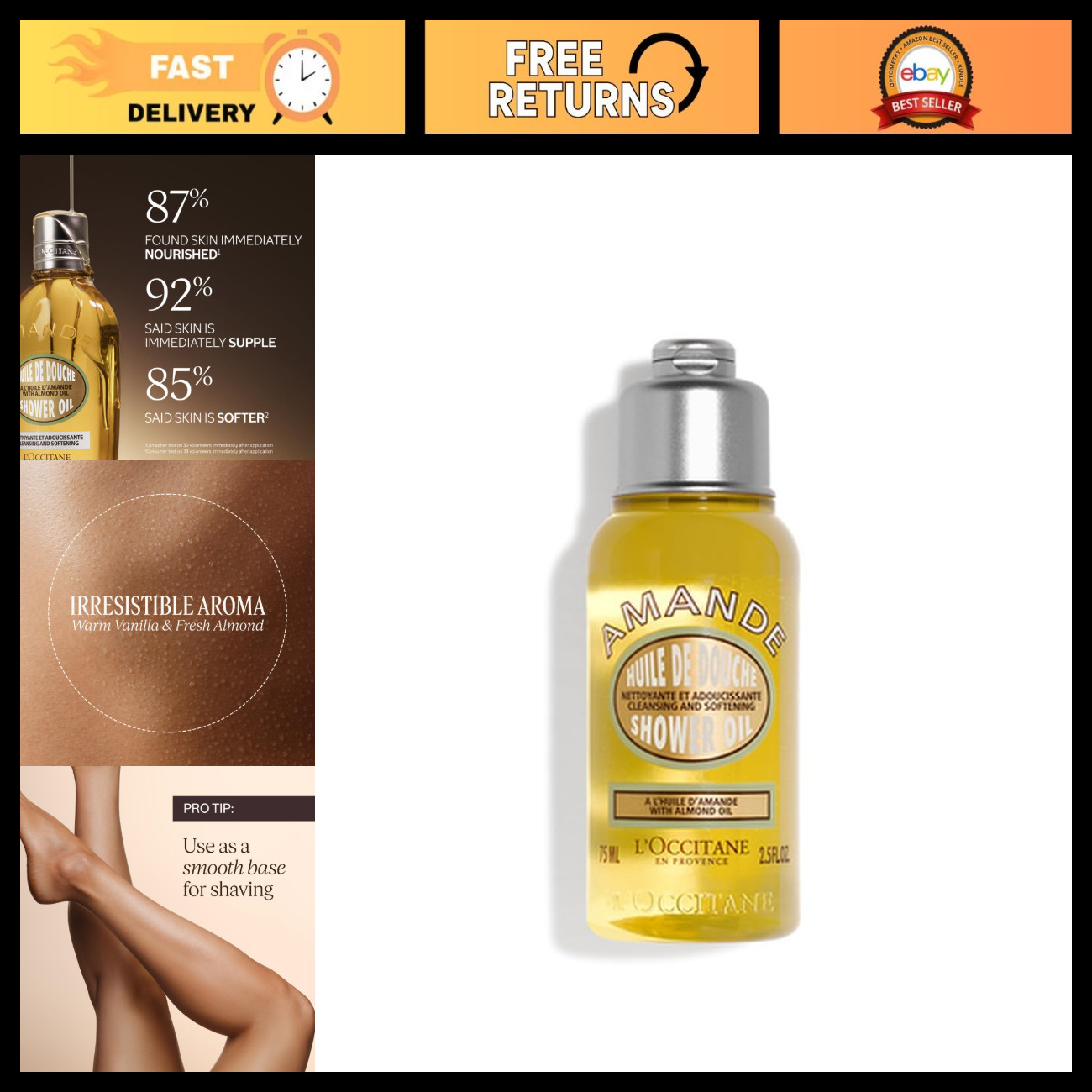 Almond Shower Oil - Cleansing Body Wash & Shaving Base, Vegan, Moisturizing Almond Shower Oil - Cleansing Body Wash & Shaving Base, Vegan, Moisturizing