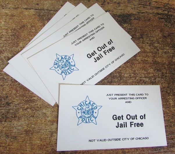 Vintage Original 1990s Chicago Police GET OUT OF JAIL FREE Business Card Vintage Original 1990s Chicago Police GET OUT OF JAIL FREE Business Card