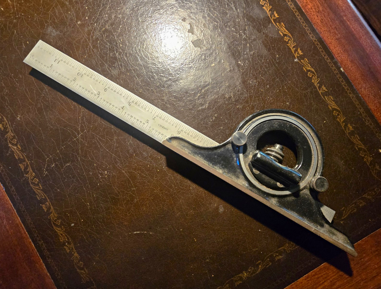 Vintage L.S. Starrett No. 490 12” Bevel Protractor No. 4 Rule Machinist Tool
