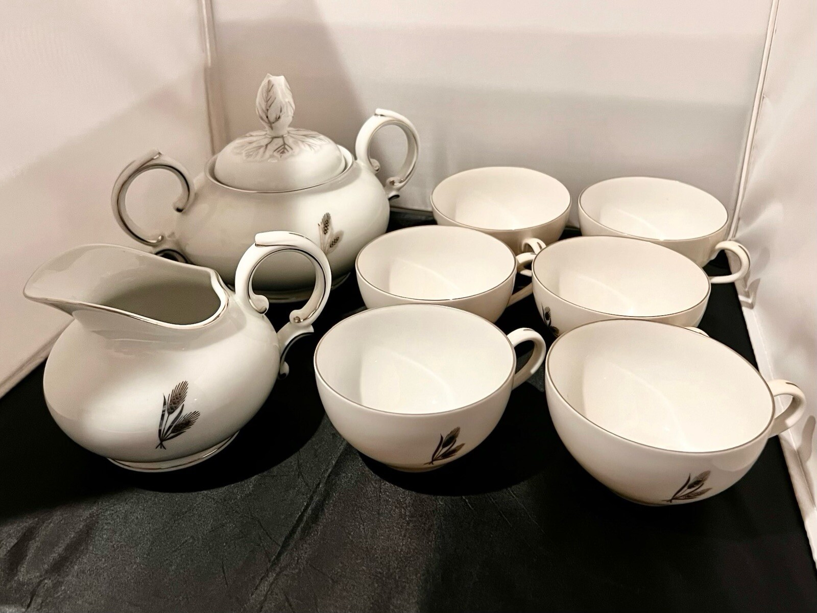 FUKAGAWA ARITA SILVER SET HANDPAINTED-Set Of 6 Cups, Sugar Bowl & Creamer FUKAGAWA ARITA SILVER SET HANDPAINTED-Set Of 6 Cups, Sugar Bowl & Creamer
