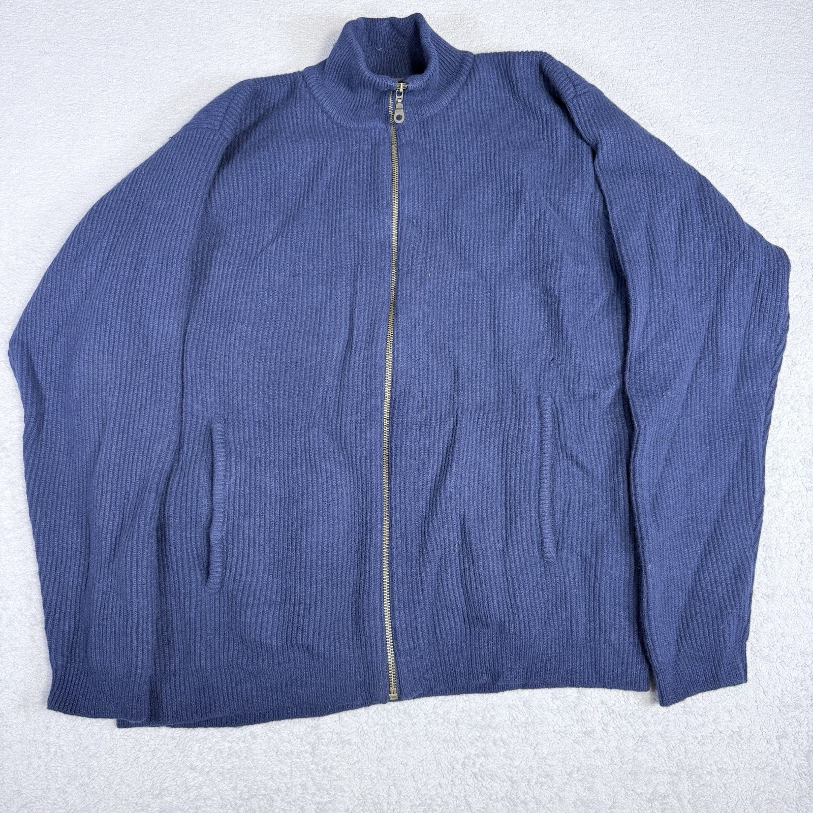Vintage Patagonia 100% Wool Rib Knit Full Zip Sweater Jacket Mens Medium Navy
