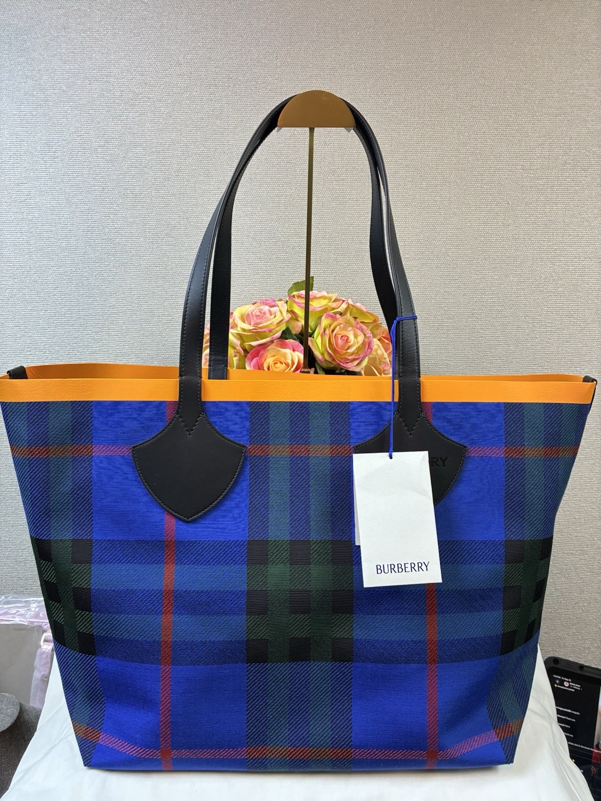 Burberry Large Giant Knight Blue IP Check Canvas Tote - NWT $2050 Retail