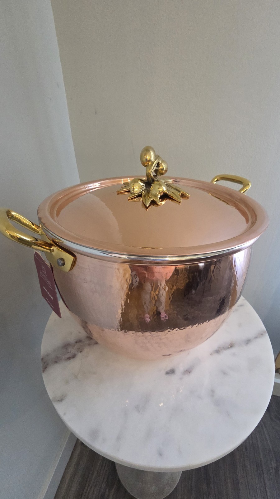 Ruffoni Historia Hammered Copper Belly Stock Pot Olive Knob 3 7.5-Qt. 9.5in