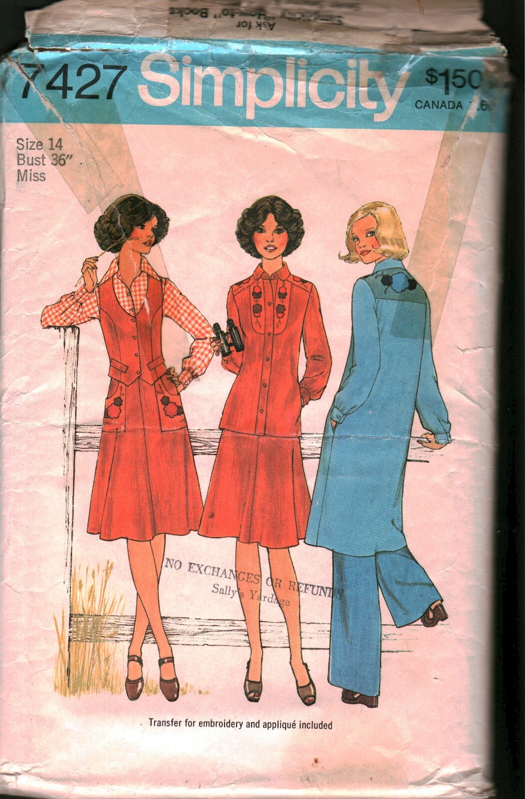 7427 Vintage Simplicity Sewing Pattern Misses 1970s ShirtDress Jacket Vest Skirt