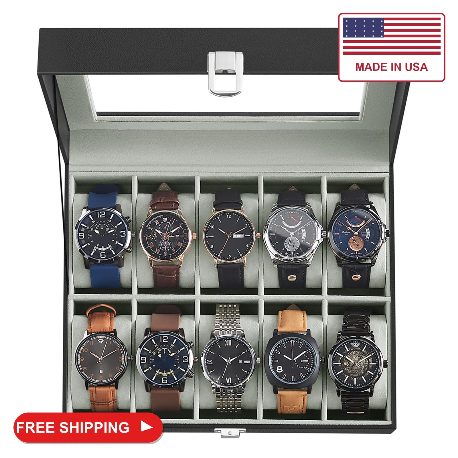 SONGMICS Watch Box, 10-Slot Watch Case Organizer with Large Glass Lid, Removable SONGMICS Watch Box, 10-Slot Watch Case Organizer with Large Glass Lid, Removable