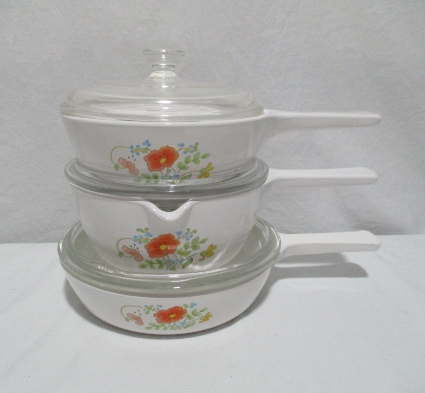 Vintage CorningWare Wildflower Menu-ette small saucepans skillet 6 PIECE SET