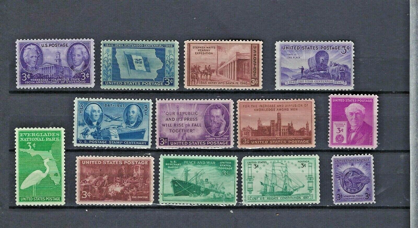 1946–47 U.S. Commemorative Stamp Set #939–947, 949–952 Mint NH