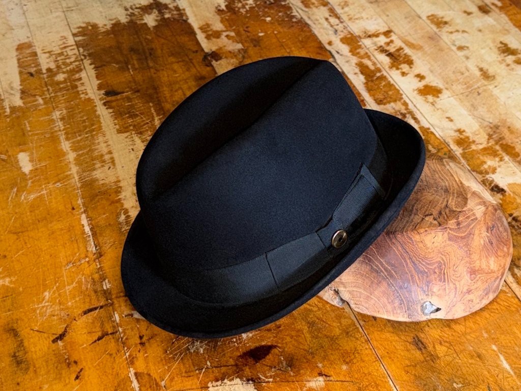 Vintage 1950s Men’s Fedora Black Fur Felt Stingy Brim 7 3/8 Hull House