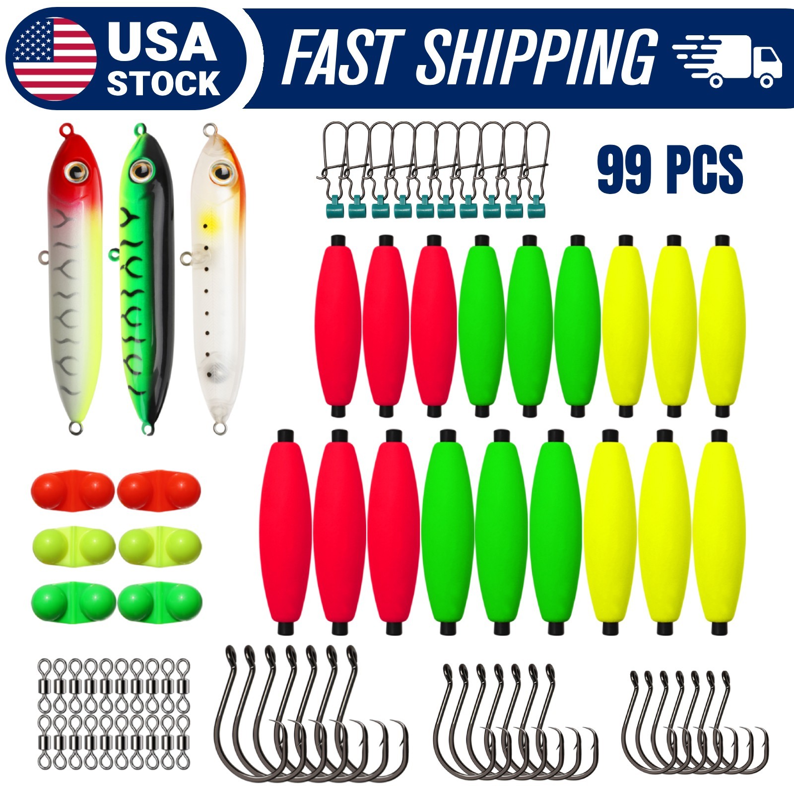 99/122PCS Catfishing Tackle Kit - Floats Hooks Bells Swivels Rig Accessories