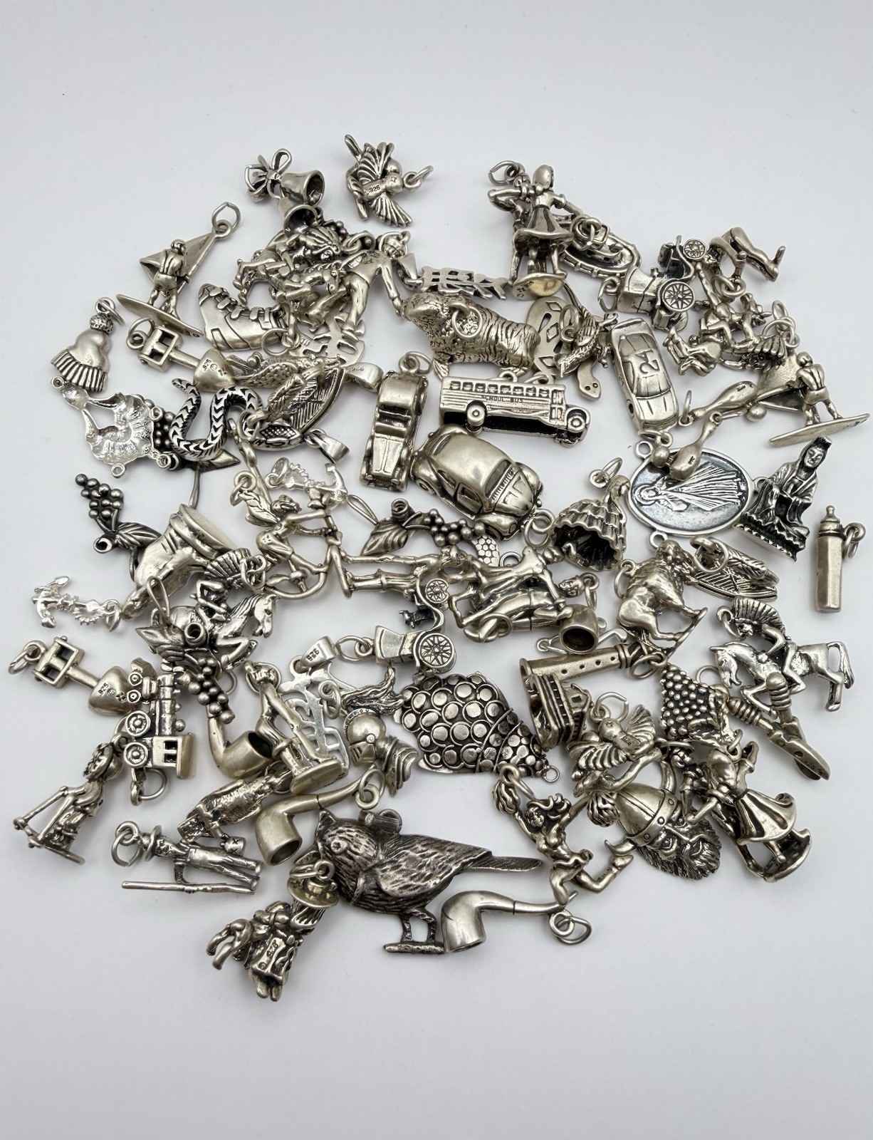 Vintage Sterling Silver 925 Charm Lot 75 Charms 210 Grams 