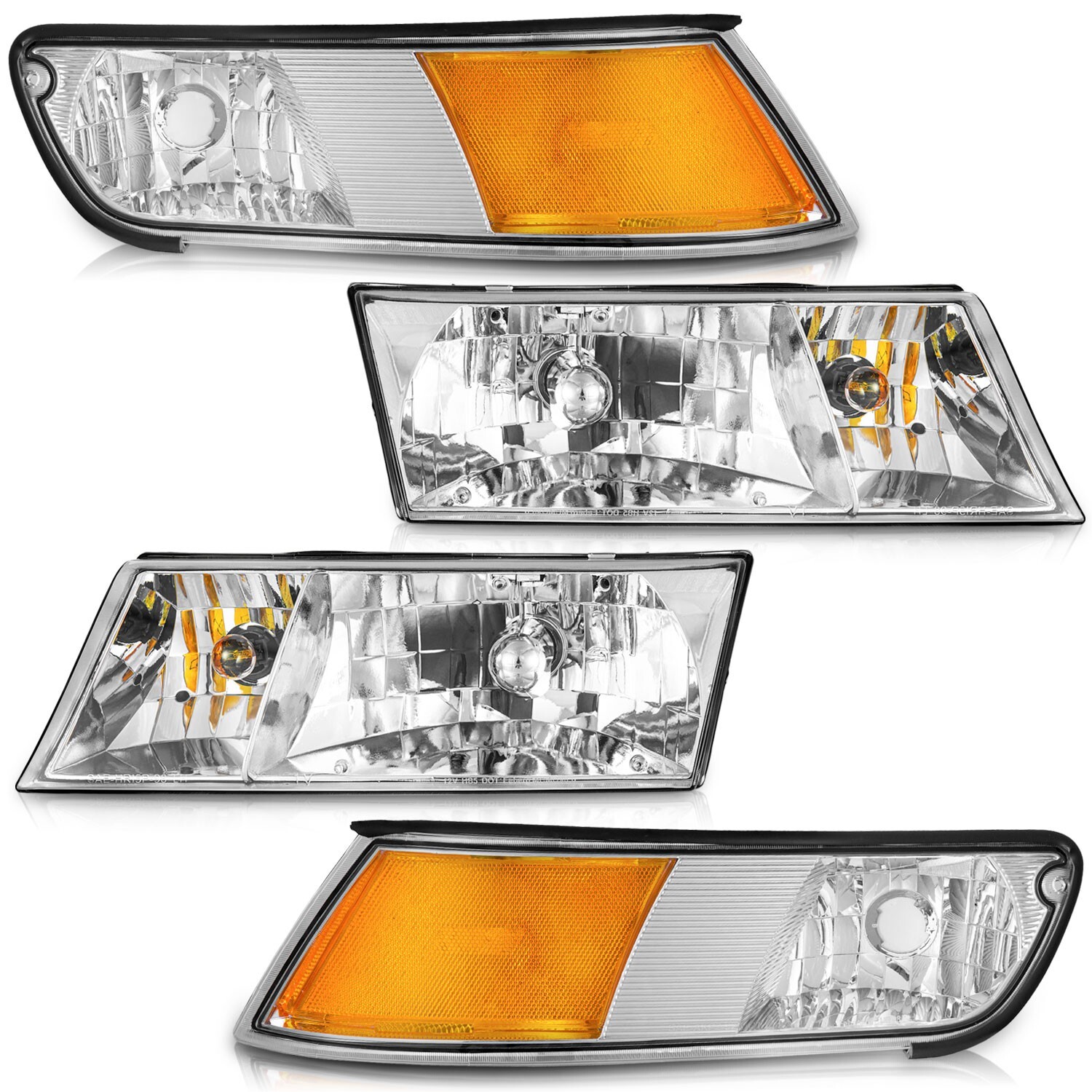 WEELMOTO Pair Headlights For 1998-2002 Mercury Grand Marquis Chrome Amber Corner