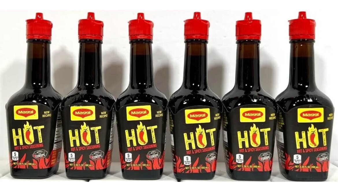 Maggi Hot & Spicy Liquid Seasoning Import From Europe 3.38 oz ( Pack of 6 ) Maggi Hot & Spicy Liquid Seasoning Import From Europe 3.38 oz ( Pack of 6 )