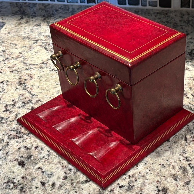 Vintage Italian Mid Century Red Leather Humidor Pipe Rack Stand 1960s Aztec Clay