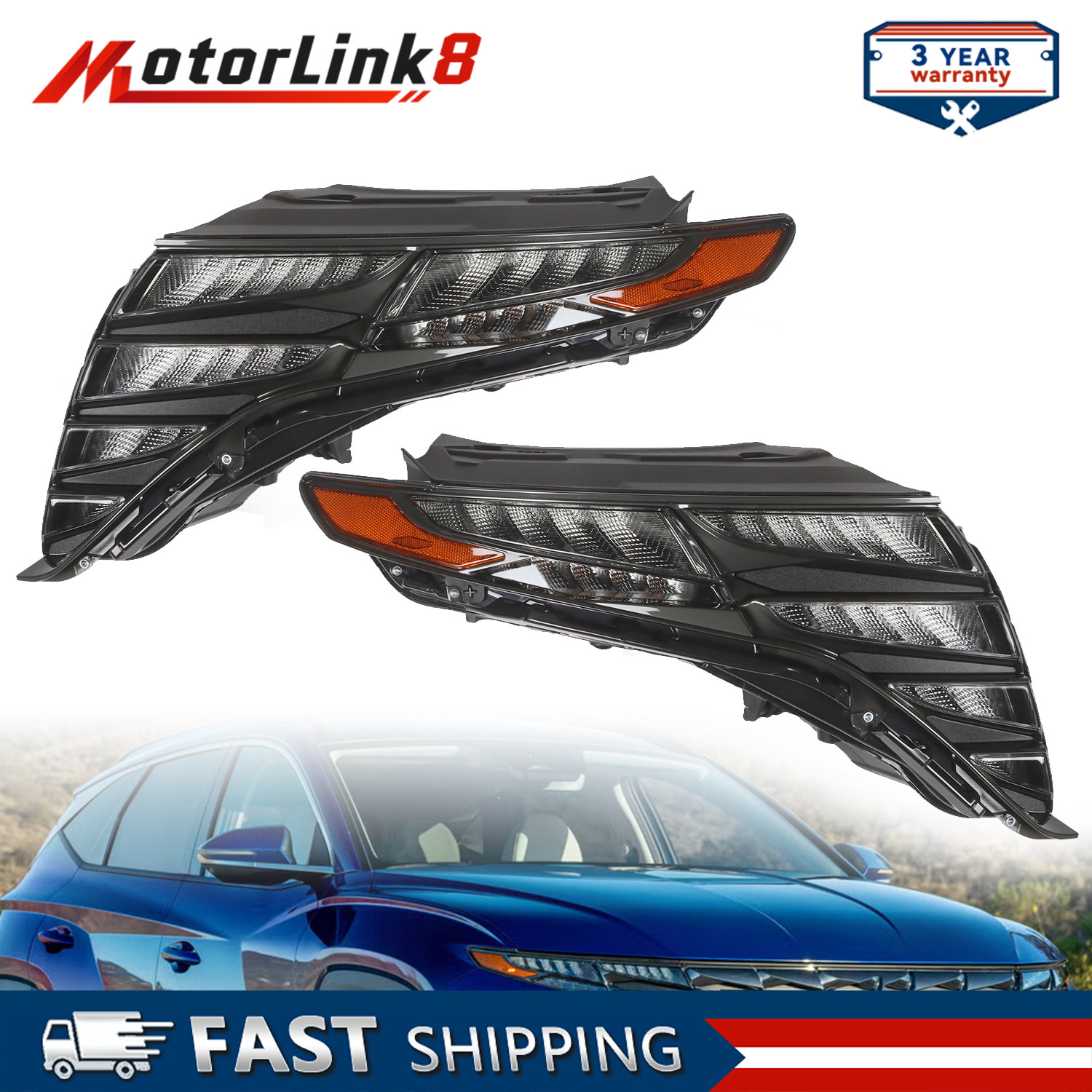 2Pcs LED DRL Headlights Left & Right For 2022-2024 Hyundai Tucson