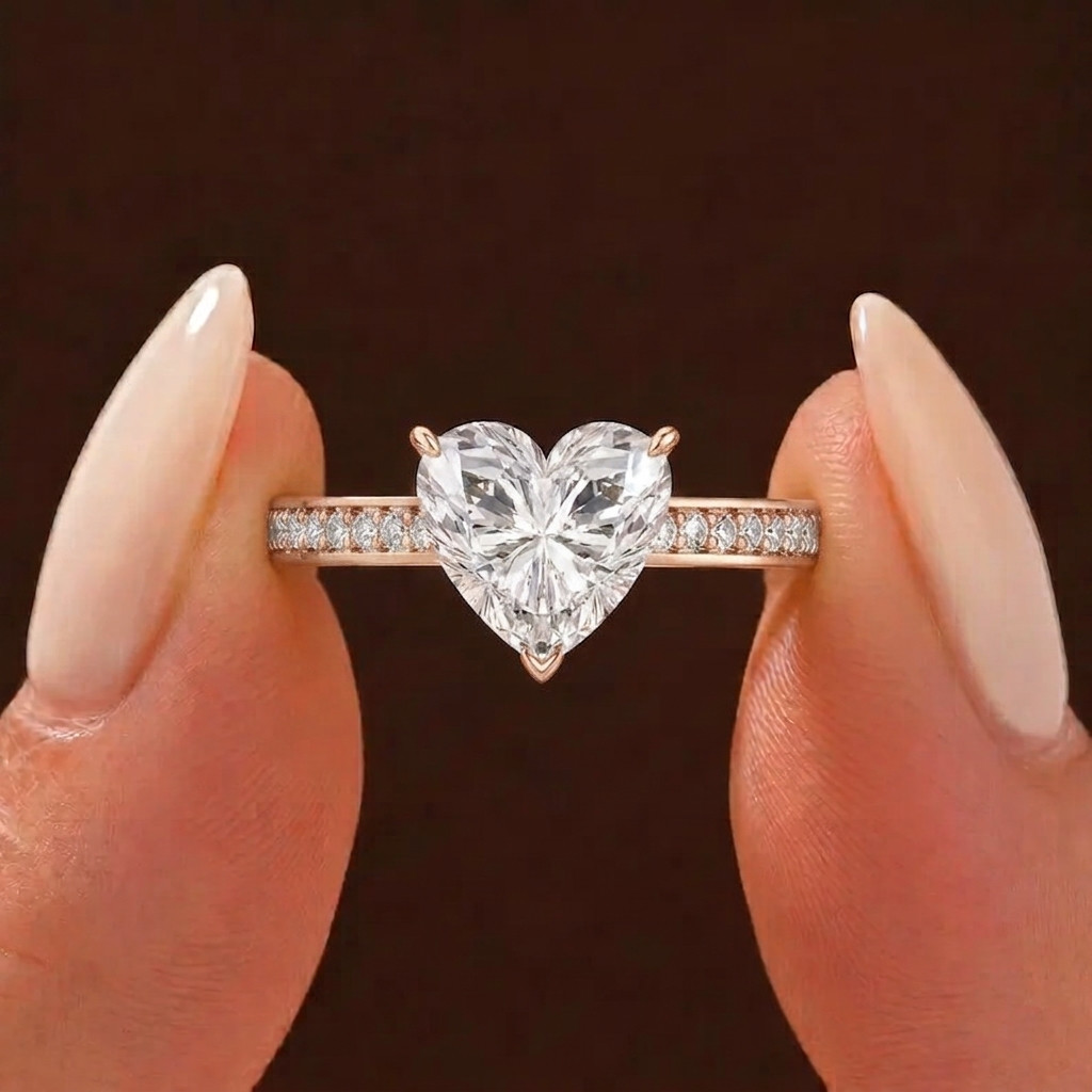 IGI Certified 2.15CT Heart Cut Lab Grown Diamond 14K Rose Gold Engagement Ring