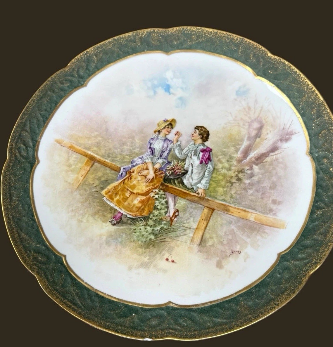 Antique LS&S Limoges France 13.5” Courting Couple Charger Signed c1900