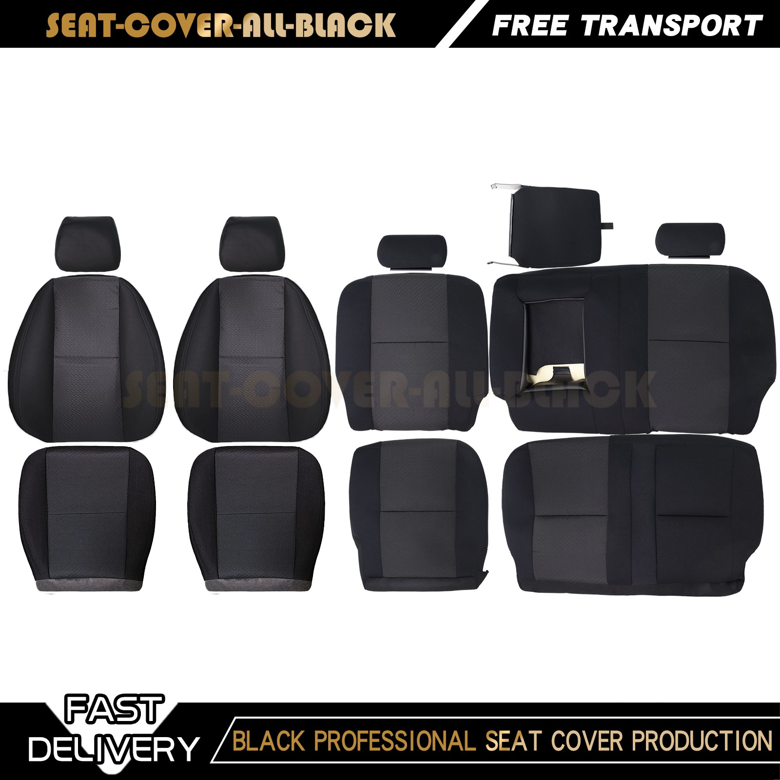 2007-2014 For Chevy Silverado 1500 2500HD Front& Rear Row Cloth Seat Cover Black