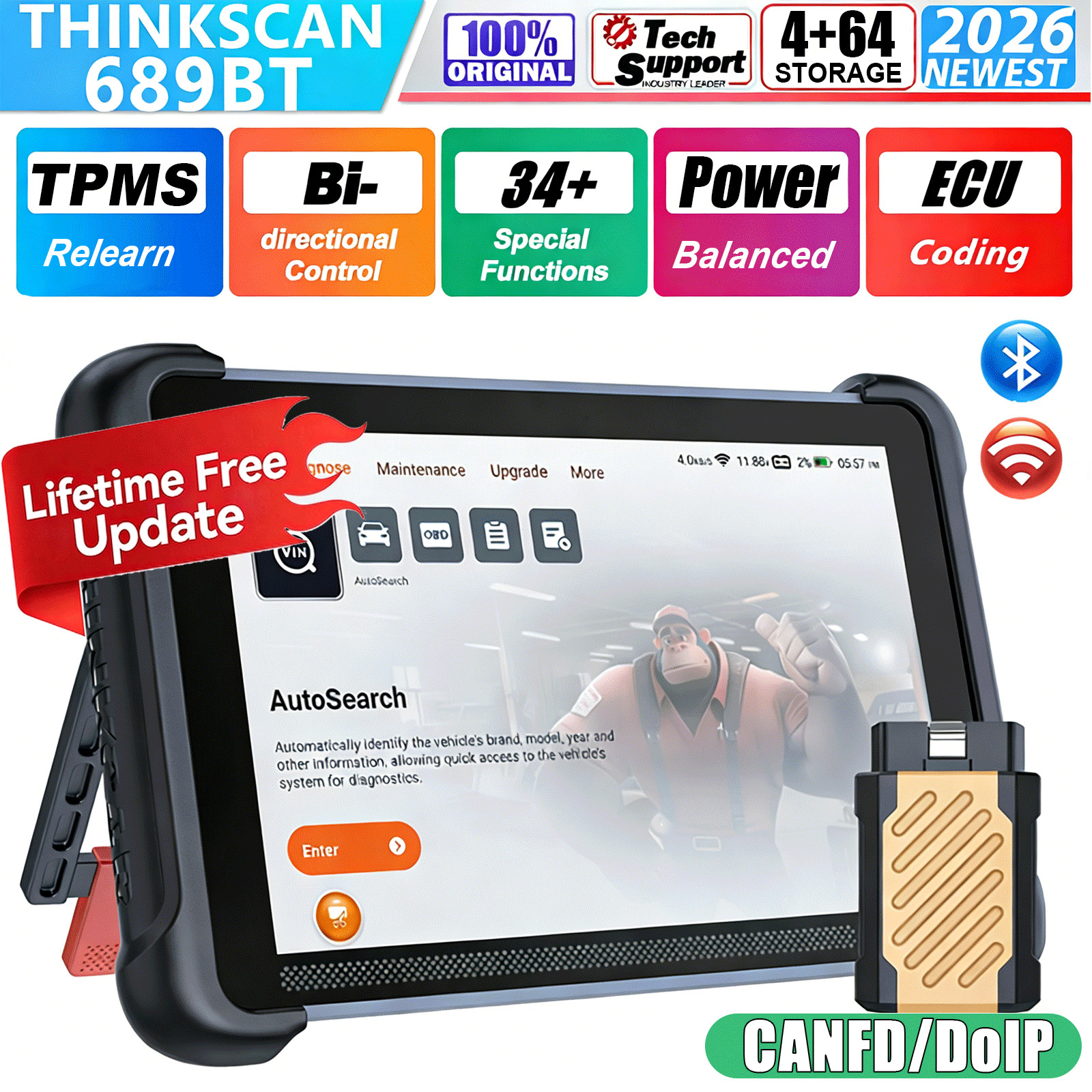 ThinkScan 689BT Lifetime FREE Update Scanner Bidirectional Scan Tool 34 Services