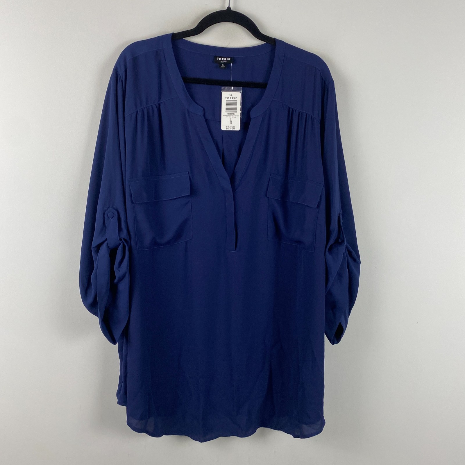 Torrid Harper Georgette 3/4 Sleeve Blouse Size 5X Blue Popover