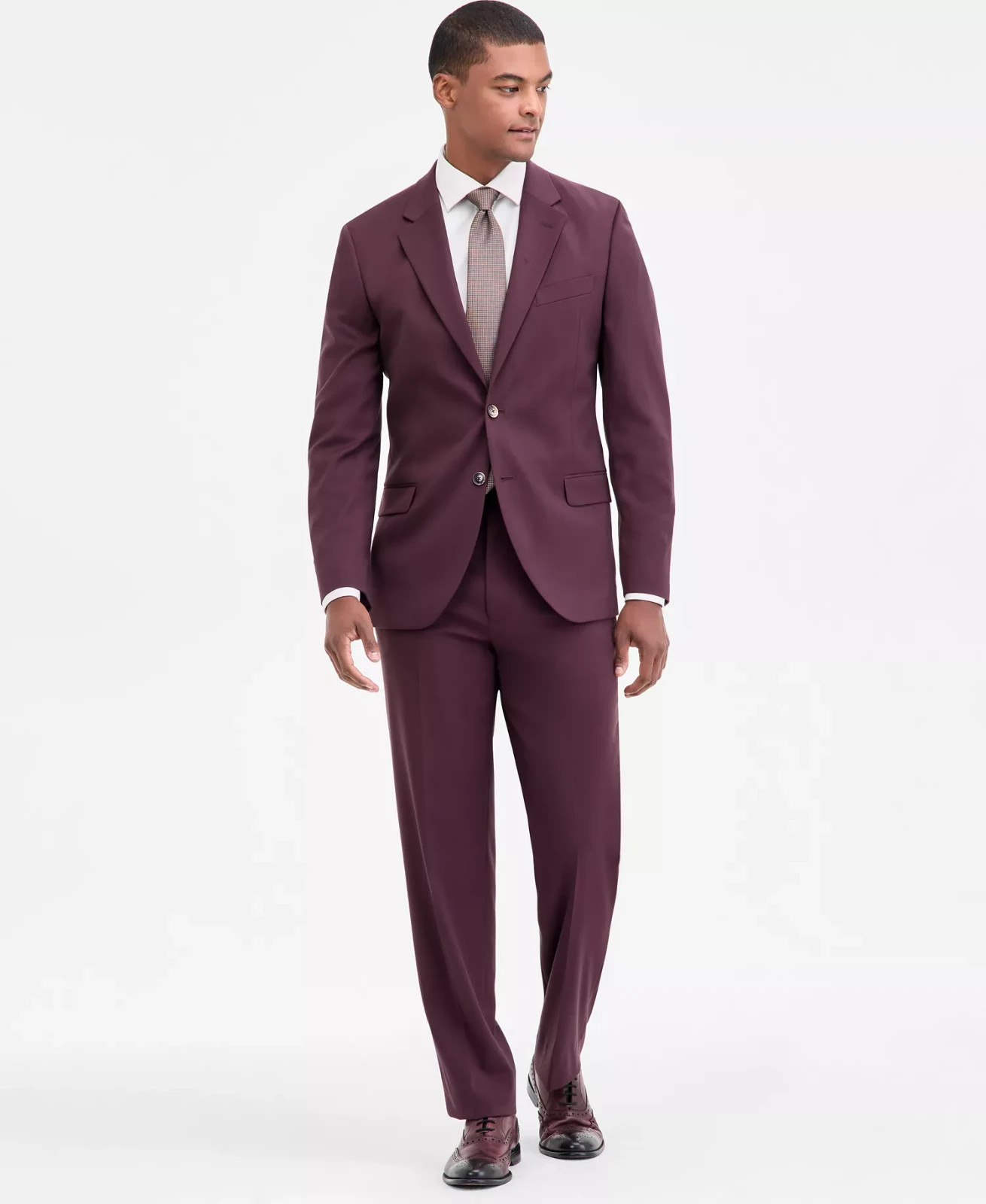 $395 Nautica Men\'s Burgundy Solid Modern Fit Stretch Suit 40 S 34 x 30 yfe2026b
