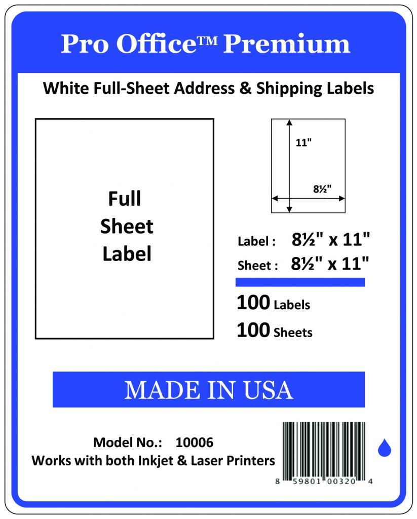 100 Full Sheet shipping Labels Pro Office Premium 8.5