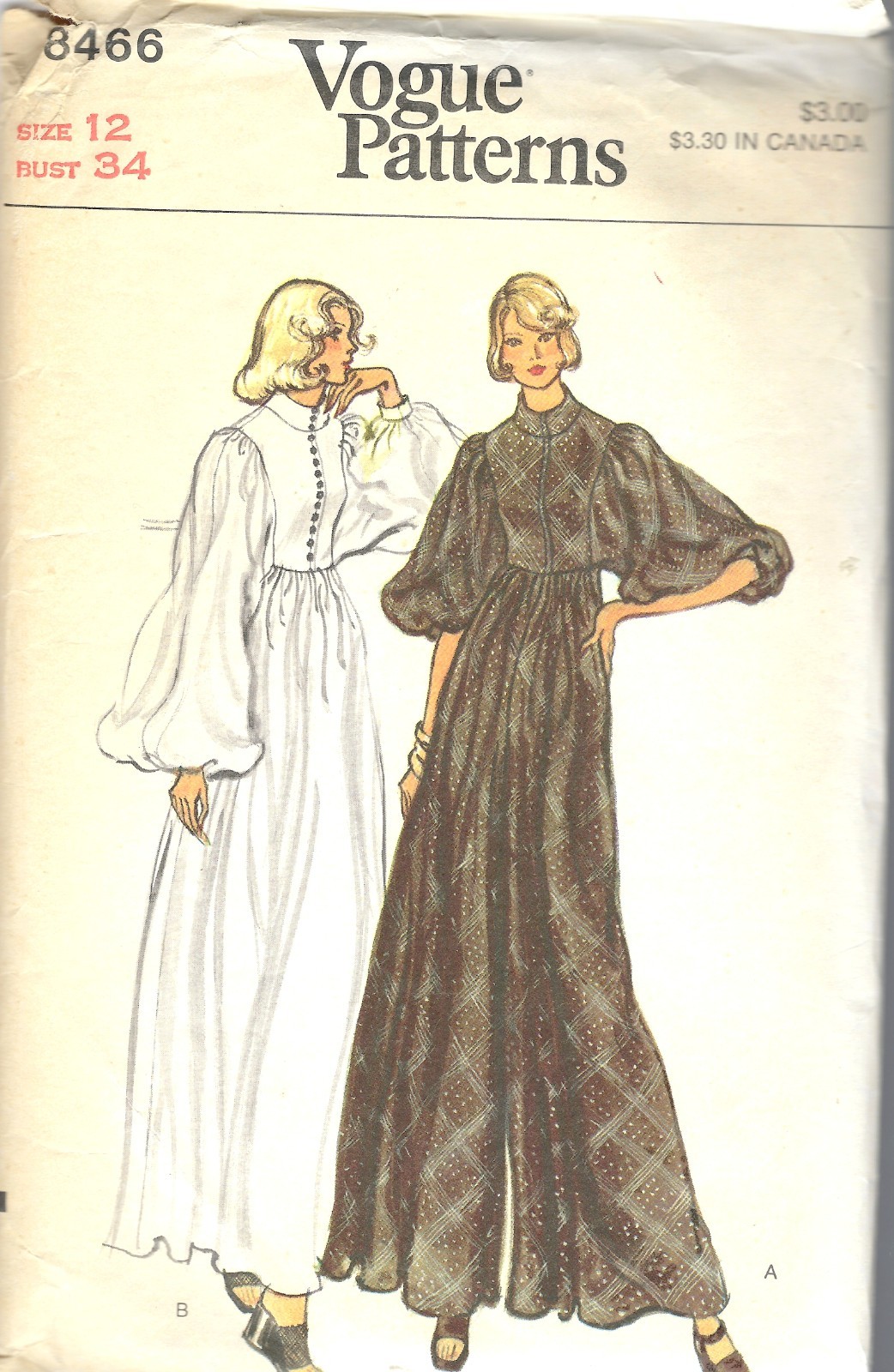 70s Scarce VOGUE 8466 Evening Dress & Palazzo Pantdress Sewing Pattern, Bust 34