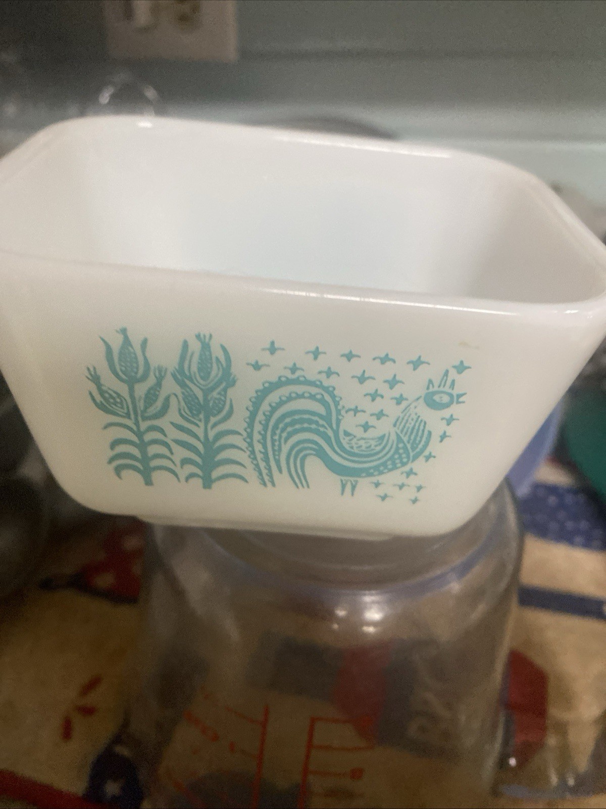 Vintage PYREX AMISH BUTTERPRINT Turquoise Rooster 501 Refrigerator Dish no Lid Vintage PYREX AMISH BUTTERPRINT Turquoise Rooster 501 Refrigerator Dish no Lid